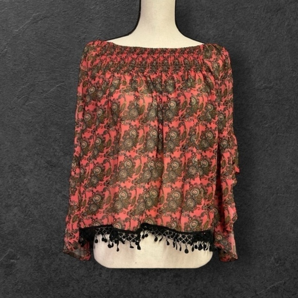 Naanaa Flowy Smocked Off shoulder Top